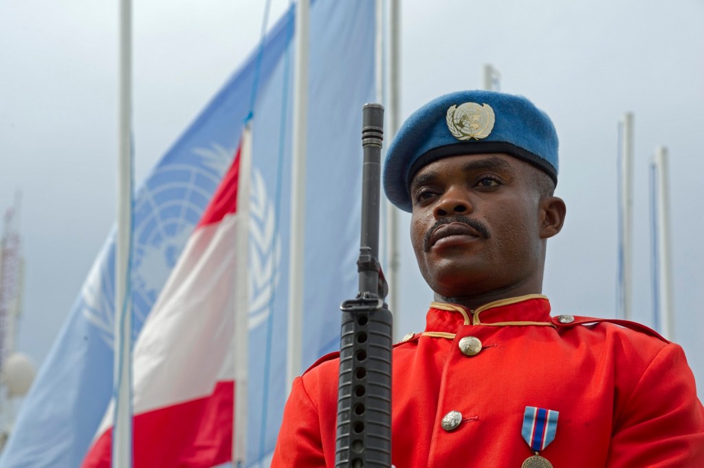 Peacekeeper del contingente ganese schierato per la cerimonia